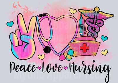 Peace Love Nursing light pink and yellow DTF Nurse Transfers