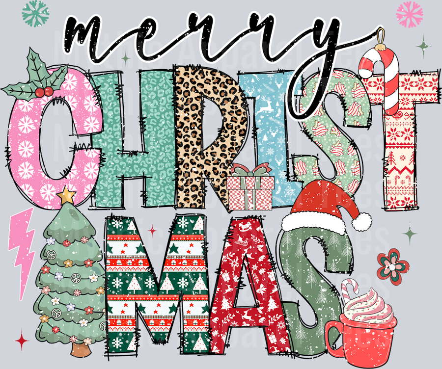 MERRY CHRISTMAS DOODLE DISTRESSED