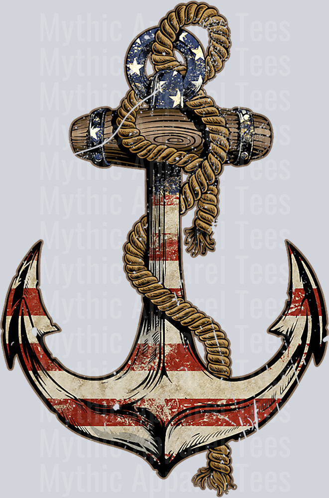 Red White and Blue Flag Anchor With Rope DTF Patriotic Transfers