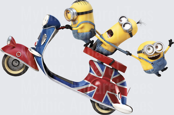 Minnions Riding Union Jack Vespa Scooter Wild Chaos Trio