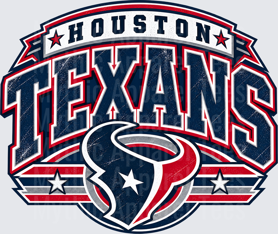 Houston Texans Bold Arch Logo with Bull Head Emblem and Stars Distressed Badge Design