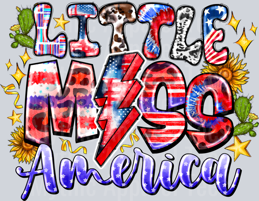 Little Miss America 4th of july DTF Patriotic Transfers