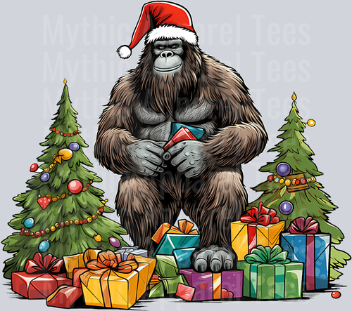 29 Bigfoot Sasquatch Big Foot With Presents And Christmas Tree T-Shirt