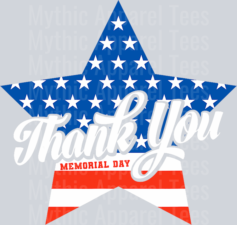 Thank you memorial day STAR with American Flag DTF Memorial Day Transfers