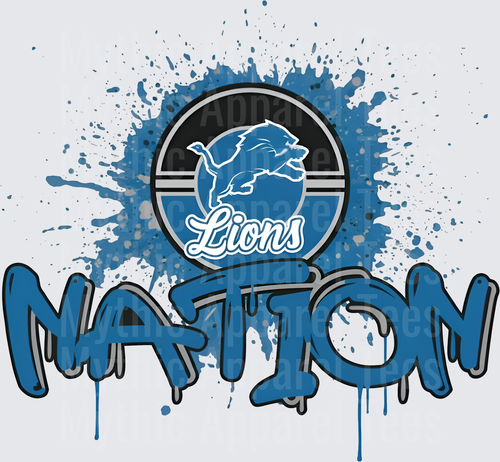 NFL Transfers Detroit Lions Nation Graffiti Style Blue Paint Splatter Design
