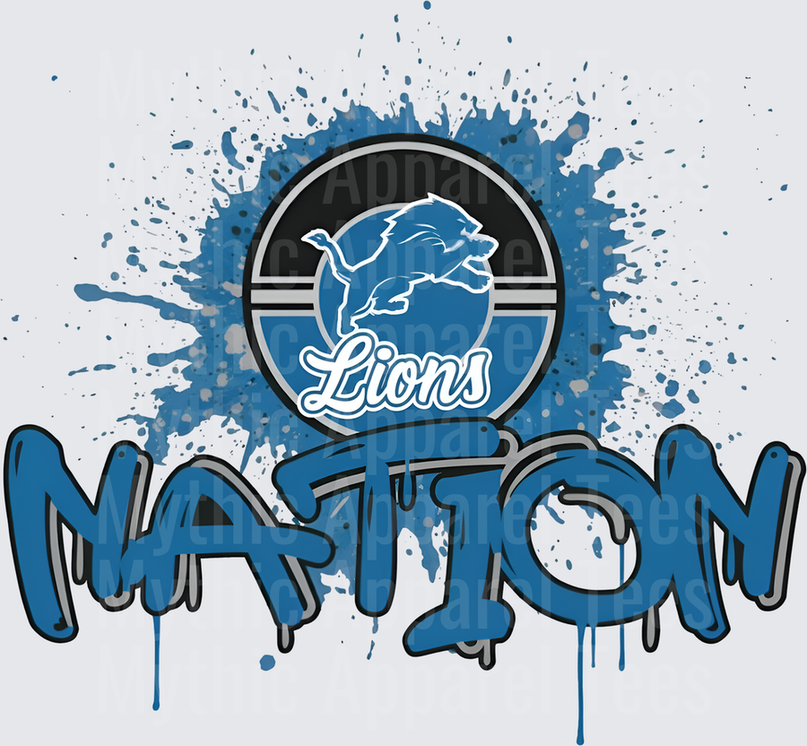 NFL Transfers Detroit Lions Nation Graffiti Style Blue Paint Splatter Design