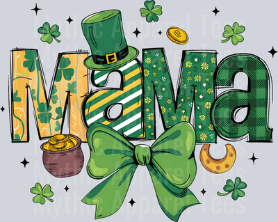 mama patricks day Green hat and stripes pot of gold DTF St. Patrick's Day Transfers
