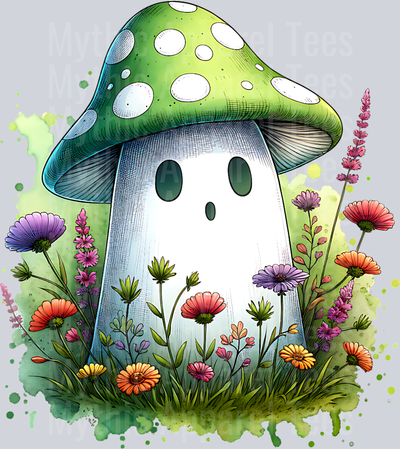 MUSHROOM GHOST WITH GREEN HAT WATERCOLOR PNG