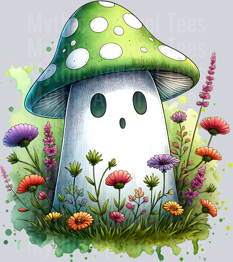 MUSHROOM GHOST WITH GREEN HAT WATERCOLOR PNG