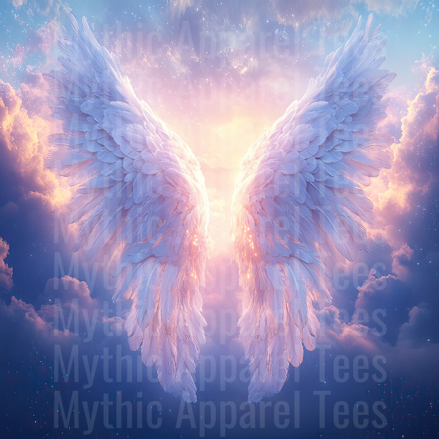 Angel Wings Glowing White Feathers Heavenly Sky Clouds Light