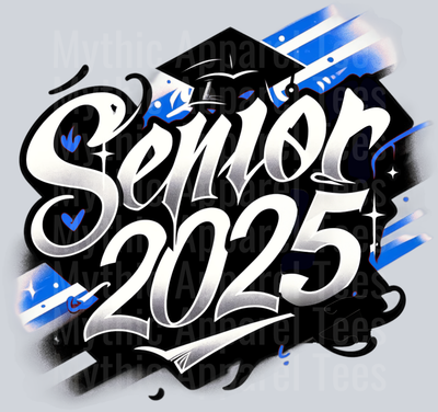 0022 Senior 2025 Airbrushed Lt Blue and Black DTF 2025 Senior Graduation Transfers