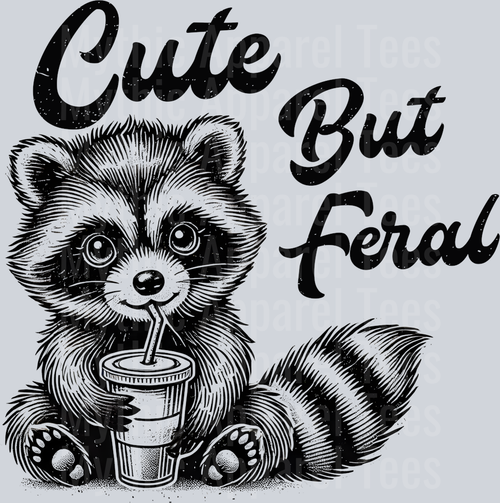 Cute but feral racoon with coffee cup DTF Racoon Transfers