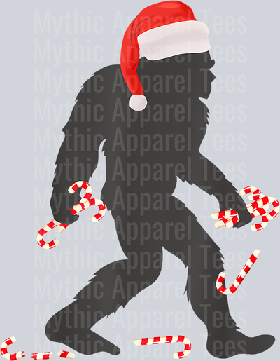 4 Funny Christmas Bigfoot With Santa Hat Carrying Candy Canes T-Shirt