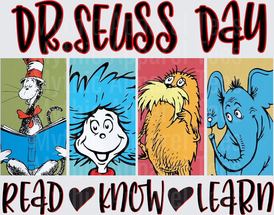 Dr. Seuss Day Read Know Learn Cat in the Hat Thing One Lorax Horton Characters Panel Design