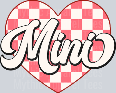 Mini Checkers Heart white letters MAMA MINI DTF Valentines Day Transfers