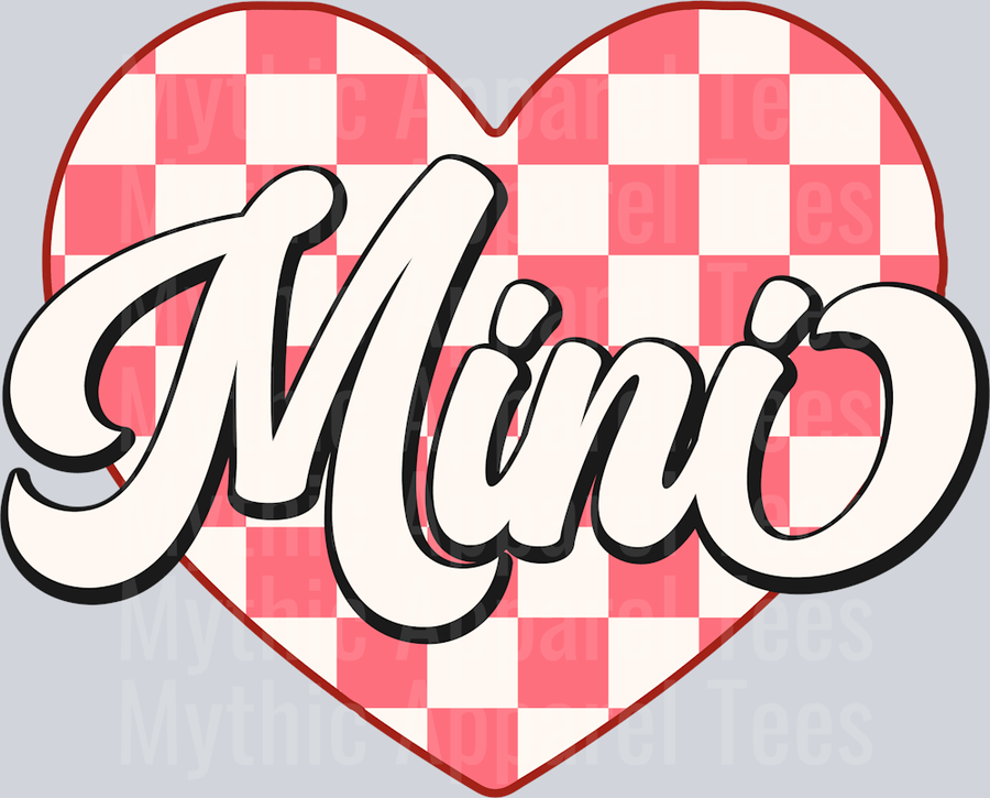 Mini Checkers Heart white letters MAMA MINI DTF Valentines Day Transfers